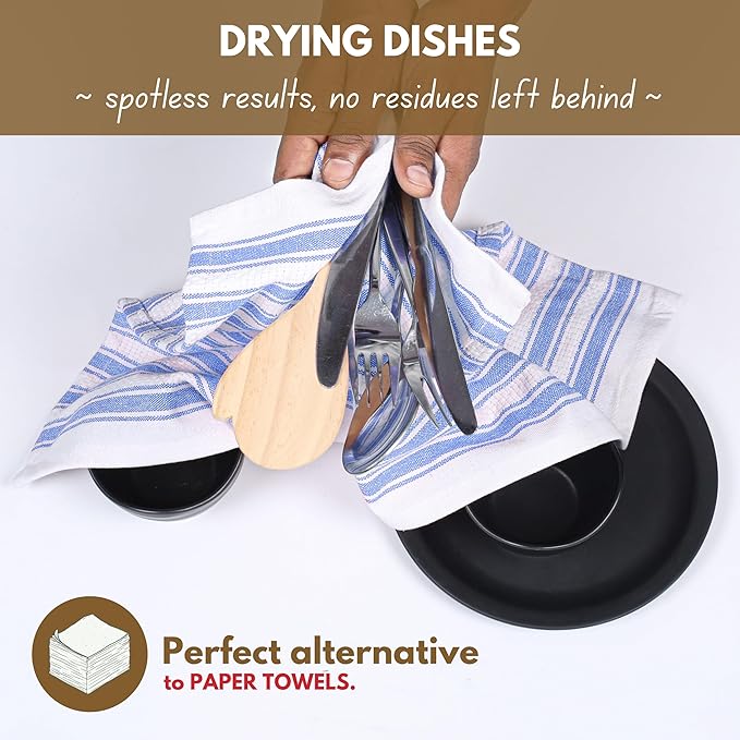 Native Fab Blue Kitchen Dish Towels 16"x26" - Set of 12 - Absorbent Cotton Hand Towels, Restaurant Grade Dish Towels for Quick Drying, Cleaning, Dish Cloths Set with Hanging Loop - Sky Blue