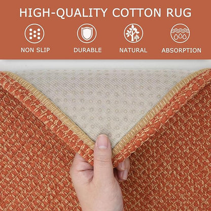 KOZYFLY Runners for Hallways 3x8 ft Washable Kitchen Runner Non Slip Rubber Backed Hall Runners Cotton Entryway Runner Rugs Floor Carpet for Indoor Backdoor Bedroom Kitchen, Orange/Tan