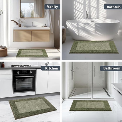 Bathroom Rugs 24" x 60", Non-Slip Extra Soft Absorbent Bath Rugs, Machine Washable Quick Dry Bath Mats for Bathroom Floor, Shower, Bathtub and Sink, Olive Green & Green