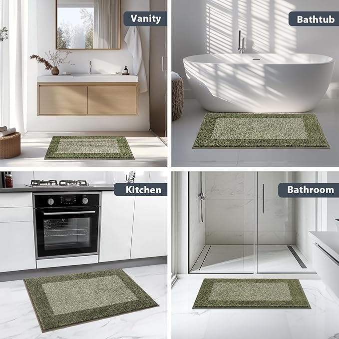 Bathroom Rugs 30" x 60", Non-Slip Extra Soft Absorbent Bath Rugs, Machine Washable Quick Dry Bath Mats for Bathroom Floor, Shower, Bathtub and Sink, Olive Green & Green