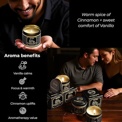 Vanilla Candle with Cinnamon Strong Scented Soy Candel Clean Non Toxic Velas Aromáticas for Women Gift for Fall Christmas Holidays Pack of 3 5Oz Decorative Tin Jars with Lids