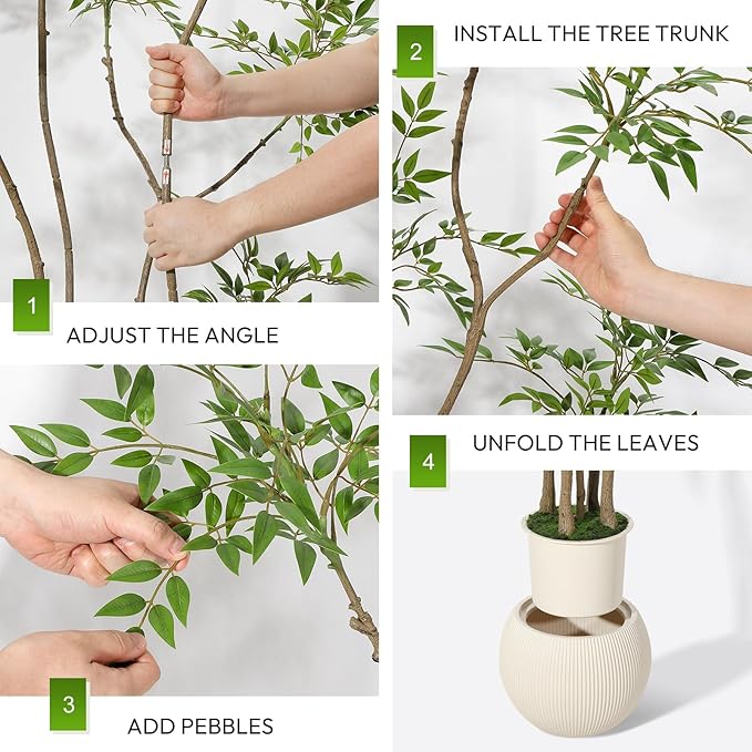 Garvee Nandina Artificial Plants with Sphere Planter Pot, Artificial Tree Indoor with Moss and Pebbles, 7FT Fake Potted Tree for Indoor & Home Office Decor