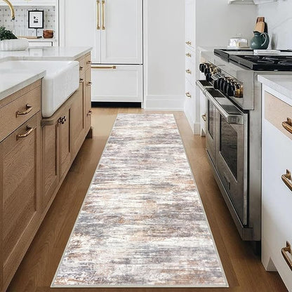 KOZYFLY Modern Abstract Hallway Runner Rug, 2.6x8 Washable Rug Runner Non-Slip Soft Striped Kitchen Runner Rugs, Print Multi Grey Carpet Runner for Entryway Bathroom Laundry Room Foyer