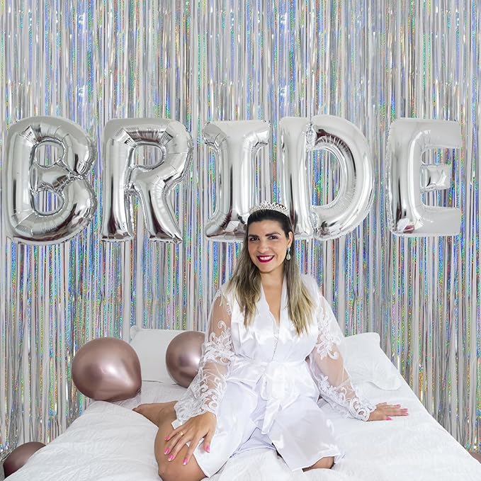 Foil Fringe Curtains Christmas Decorations - Melsan 3 Pack 3.2 x 8.2 ft Silver Tinsel Curtain Photo Backdrop for Birthday Party or Disco Party Decorations