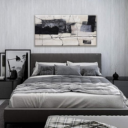 Black Abstract Wall Art prints Decor Grunge Room Decor Art Canvas Wall Decoration 24" x 48" Painting Black And White Artwork for Bedroom Home Office Dining Room Decor