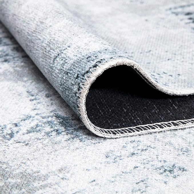 Bloom Rugs Caria Washable Non-Slip 5x7 Rug - Ivory/Silver/Blue Modern Abstract Area Rug for Living Room, Bedroom, Dining Room, and Kitchen - Exact Size: 5' x 7'
