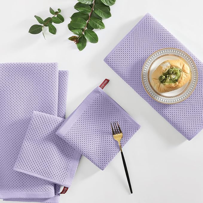 Homaxy 100% Cotton Kitchen Towels and Dishcloths Set, 12 x 12 Inches and 13 x 28 Inches, Set of 10 Bulk Kitchen Towels Set, Ultra Soft Absorbent Dish Cloths for Washing Dishes, Lavender