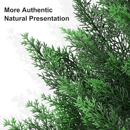 4FT Artificial Cedar Tree - Realistic Faux Cedar Trees for Outdoor Planters - Fake Cypress Trees for Front Porch - Faux Evergreen Plants for Home Porch Decor - Set of 2