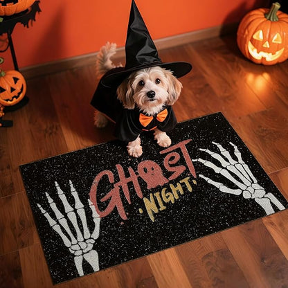 Halloween Door Mat, Halloween Doormat Outdoor Front Door Entrance Absorbent Entry Mat with Non Slip Backing, 24''x36'', Skeleton Hands Black
