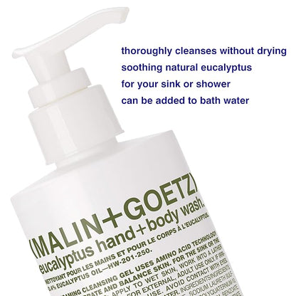 MALIN+GOETZ Eucalyptus Hand + Body Wash – natural hydrating soap,cleansing and purifying for all skin types, prevents stripping or irritation on sensitive skin. Cruelty-free. 8.5 fl oz