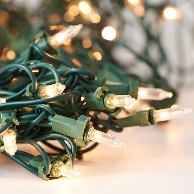 Christmas Lights Warm White,Connectable Incandescent Lighting String Green Wire Indoor Outdoor, 200 Counts(2x100) 45 FT Length,Christmas Tree Light, Holiday Decorations in Party Yard,Spring Summer