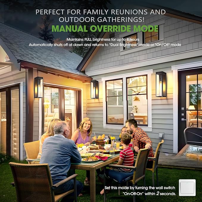 15.3" Large Motion Sensor Exterior Wall Light Sconces 2-Pack, Waterproof Dusk to Dawn Black Exterior Lighting Fixtures Wall Mount with 3 Lighting Modes, Outdoor Porch Coach Lights for Garage House