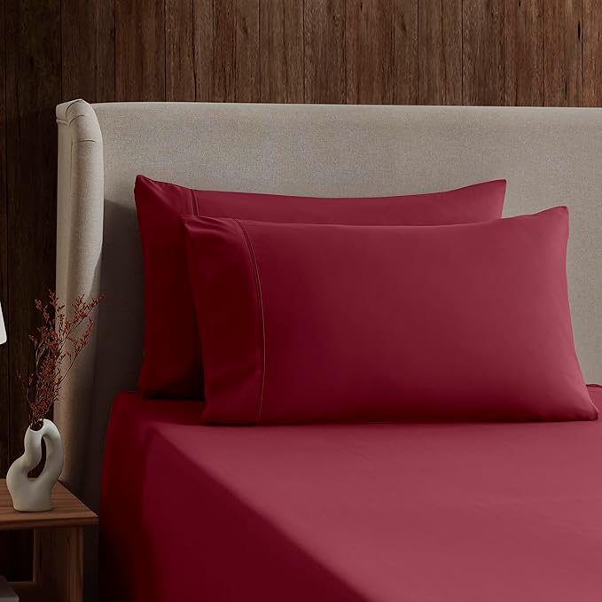 Nestl Queen Sheet Set - Luxury 1800 Ultra-Soft Microfiber Bed Sheets - Double Brushed - Deep Pockets - Easy Fit - 4 Piece Set - Bedding Sheets & Pillowcases (Queen, Burgundy Red)