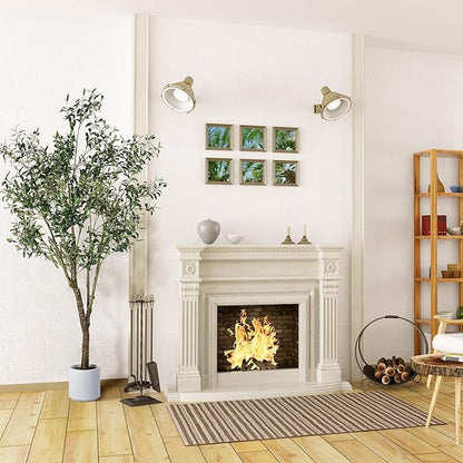 Artificial Olive Tree 7FT, Indoor Fake Silk Plant with Realistic Trunk, Leaves, Fruits and White Planter, Faux Potted Tree for Home Decor and Housewarming Gift, 1 Pack