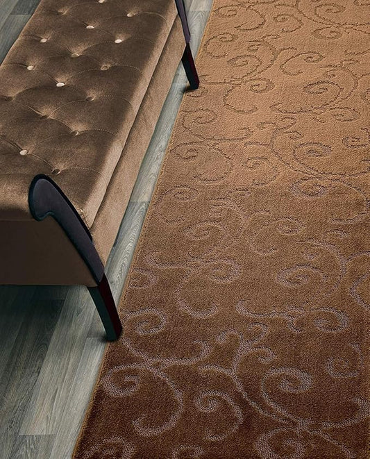 12 FT Long Non-Slip Washable Carpet Runner Rug with Rubber Backing, Brown (26" X 12'), Custom Floor Mat for Kitchen Hallway Stairs Bedroom Bathroom Entryway, Your Choice of Length, Scroll Pattern