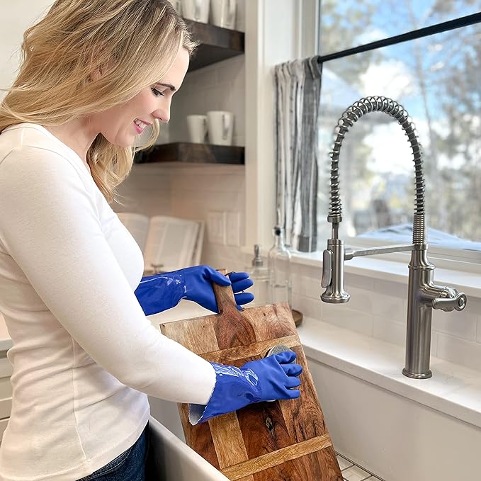 kitchen-star Ultimate Rubber Household PVC Gloves with Comfortable Cotton Lined, Anti-Slip surface, Kitchen Dishwashing, Extra Thickness, Kitchen Cleaning, Working, Painting, Pet Care (Small, Blue)
