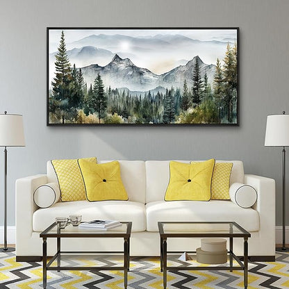 Wapluam Abstract Mountain Landscape Canvas Wall Art - Black Framed for Living Room, Bedroom - Large Modern Home Decor - Office Decoration Pictures Ready to Hang - 24x48 Artwork