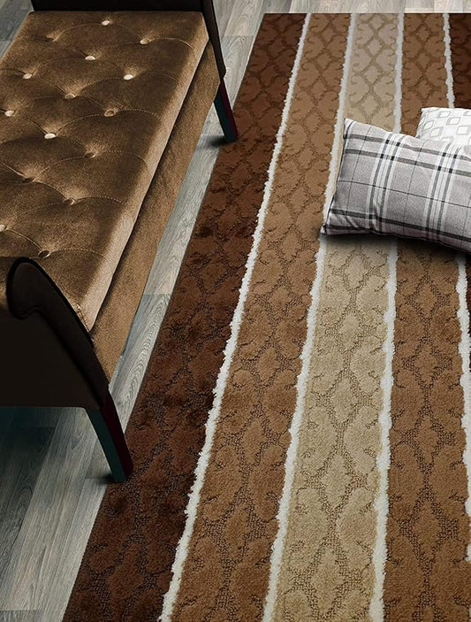 Custom Size Damask Hallway Runner Rug Slip Resistant, 26 Inch Wide x Your Choice of Length Size, Brown, 26 Inch X 21 Feet, Sold and Priced Per Foot