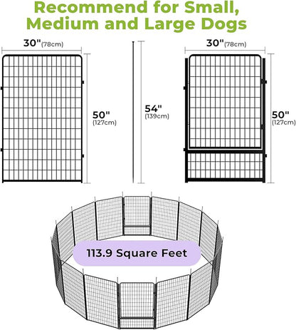 SunsGrove Dog Playpen Outdoor with Wider Door, Heavy Duty 50 Inch 16 PanelsDog Pen, Anti Rust Dog Fence Indoor, Easy Insert into Soil, Pet Playpen for Yard RV Camping