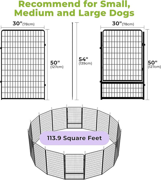 SunsGrove Dog Playpen Outdoor with Wider Door, Heavy Duty 50 Inch 16 PanelsDog Pen, Anti Rust Dog Fence Indoor, Easy Insert into Soil, Pet Playpen for Yard RV Camping