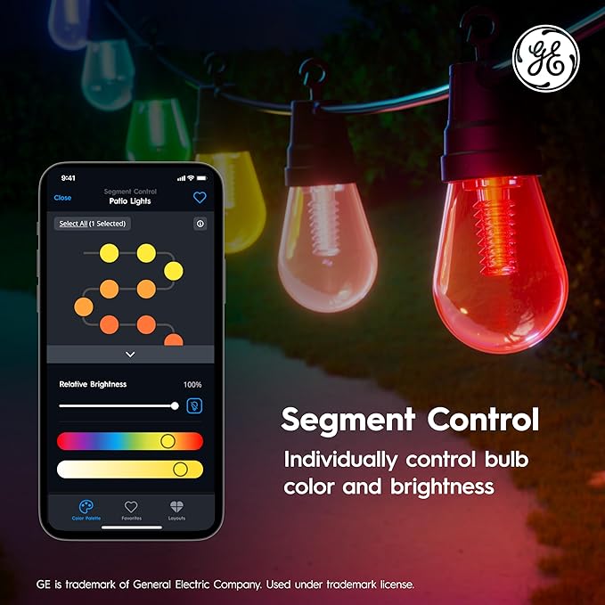 Cync GE Dynamic Effects Smart Cafe Lights, Color Changing Patio String Lights, Compatible with Alexa and Google, 48ft