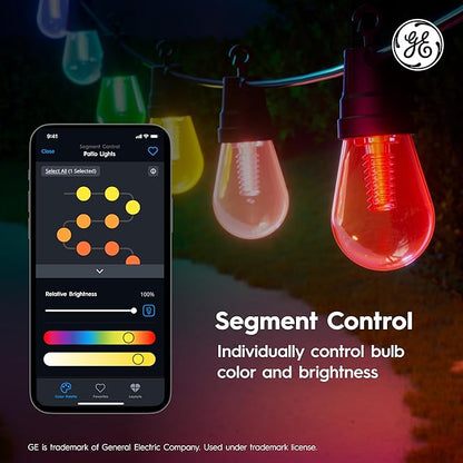 Cync GE Dynamic Effects Smart Cafe Lights, Color Changing Patio String Lights, Compatible with Alexa and Google, 48ft