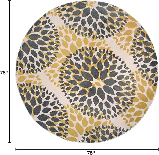 Rugshop Modern Yellow Floral Circles Design Area Rug – Elegant Non-Shedding, 6'6" Round for Living Room, Bedroom, Dining Room, Kitchen