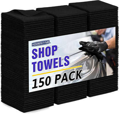 HOMERHYME Microfiber Cleaning Cloth, 150 Pack Black Cleaning Rags Microfiber Towel Bulk Absorbent Lint-Free Wash Cloths, All-Purpose Towels for Cars, Shop, Automotive, Garage, Home & Kitchen