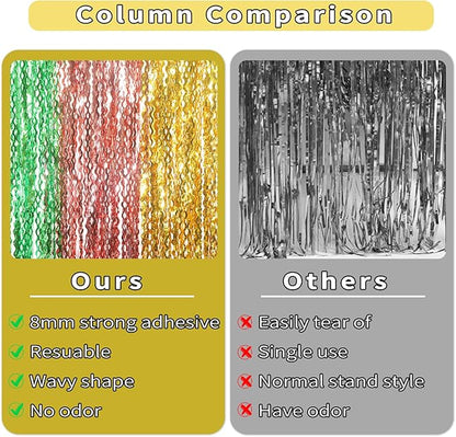 3 Pack Gold Green and Rose Gold Foil Curtain Party Decorations - 3.3x6.6fr Tinsel Streamers for Hawaiian Summer Tropical Beach Luau Themed Party Photo Booth Props Backdrop