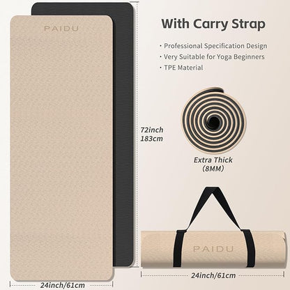 Yoga Mat 8mm Super Thick TPE Fitness Mat | SGS Certified | Non-Slip, Odorless & Tear-Resistant | Unisex with Strap | for Yoga, Pilates, Meditation & Home Workouts