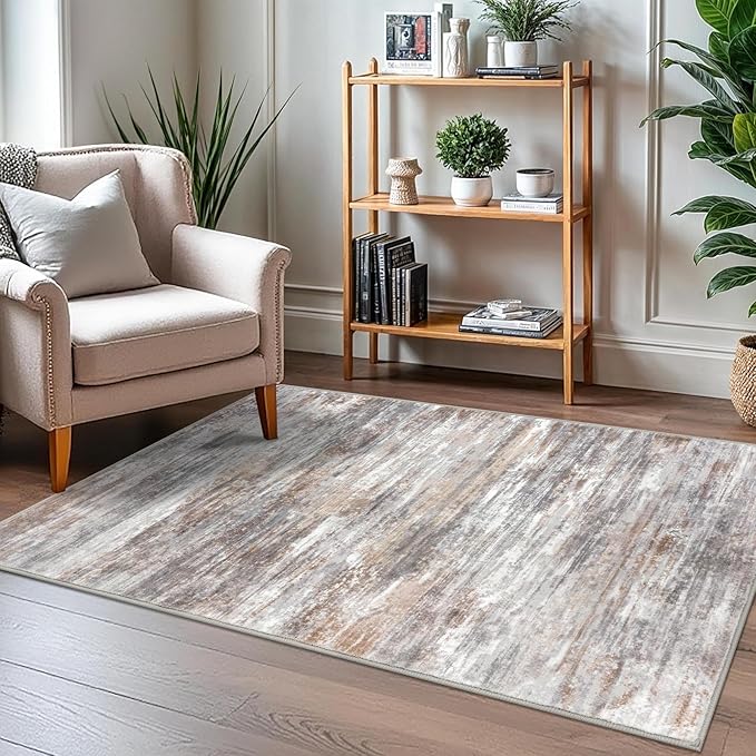 KOZYFLY Modern Abstract 3x5 Area Rug Washable Bedroom Rug Multi Grey, Throw Entry Mat Non-Slip Stain Resistant Carpet Dining Room Rug with Soft Low Pile for Living Room Kitchen Bath Office