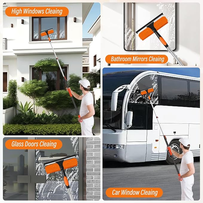 26FT High Window Cleaning Kit with Pole, 2 in 1 Window Squeegee for Window Cleaning,5-20FT Professional Window Cleaning Kit with Pole,180°Rotatable Squeegee for Indoor/Outdoor High Windows,Home,Car