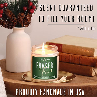 Fraser Fir Candles - Christmas Candles - 'Fraser Fir' w/Balsam Fir Cedar & Sandalwood Evergreen Tree Scent I Winter Evergreen Candle I Stocking Stuffers for Women I 9oz, 50Hr, USA Made