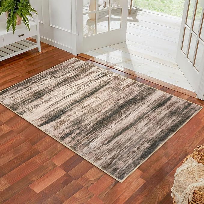 KOZYFLY Area Rug 3x5 Modern Ombre Living Room Rug, Washable Rugs for Bedroom Non-Slip Soft Stain Resistant Striped, Print Blush Brown Abstract Carpet for Living/Laundry/Kid Room