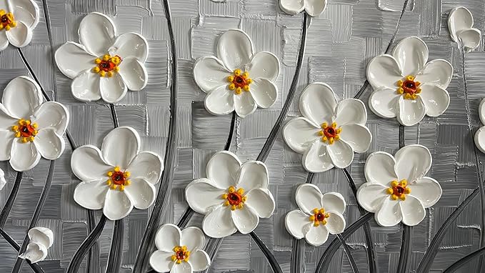YaSheng Art - 24x48inch Abstract Art Painting，Oil Painting on Canvas Texture Black and white flower Oil Painting Hand-Painted Abstract Artwork Canvas Wall Art Paintings Modern Home Decor Art