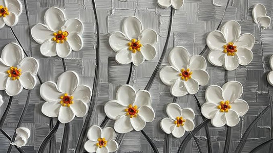 YaSheng Art - 24x48inch Abstract Art Painting，Oil Painting on Canvas Texture Black and white flower Oil Painting Hand-Painted Abstract Artwork Canvas Wall Art Paintings Modern Home Decor Art
