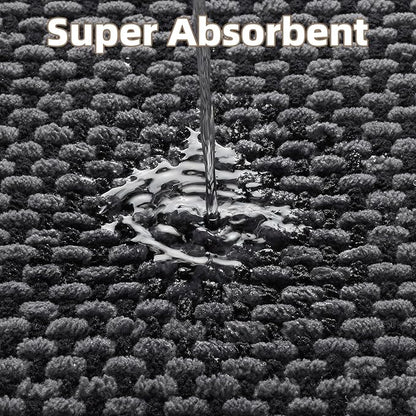 PADOOR-Bath Mat-Super Absorbent Chenille Bathroom Mats-Rubber Backed Bath Mats for Bathroom Non Slip, Easy Clean Bathroom Rugs Front of Bathtub,Shower Room,Sink-17×28, Darkgrey&Black