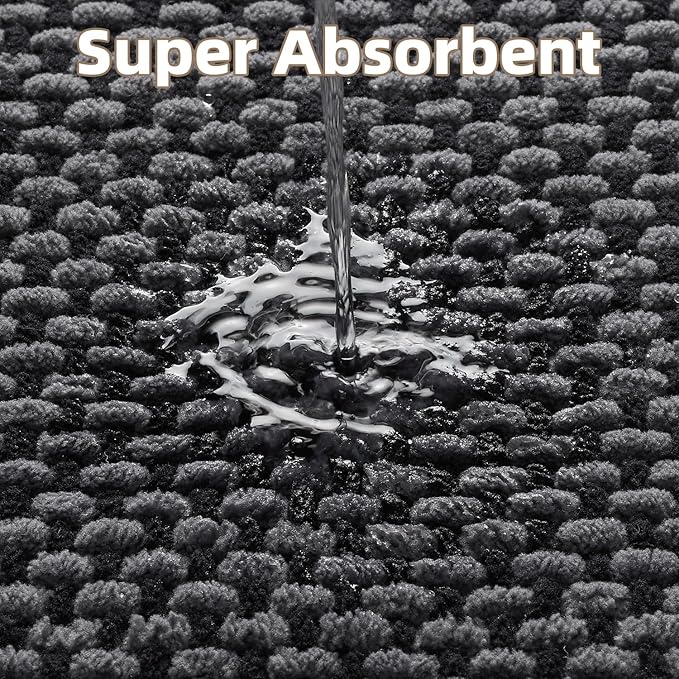 PADOOR-Bath Mat Runner-Super Absorbent Chenille Bathroom Mats-Rubber Backed Bath Mats for Bathroom Non Slip, Easy Clean Bathroom Runner Rugs Front of Bathtub,Shower Room,Sink-17×59