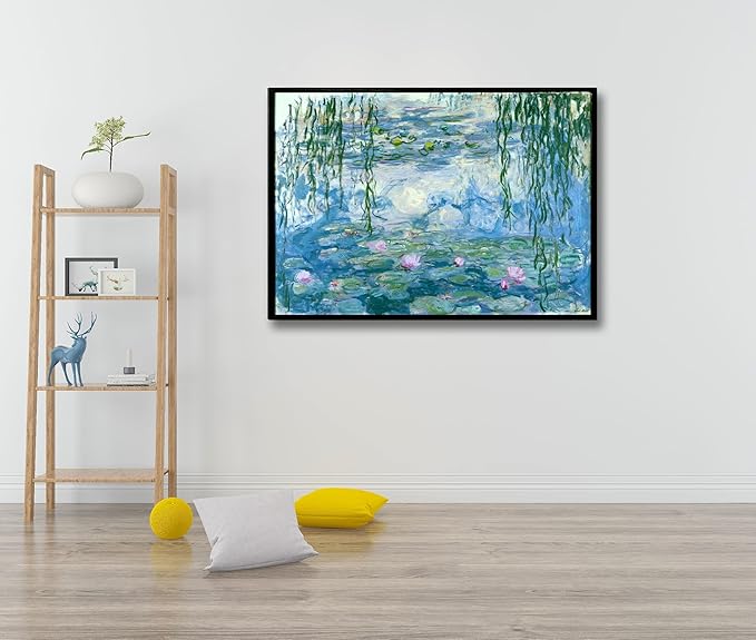 Large Water Lilies by Claude Monet Canvas Wall Art Famous Painting - Classic Canvas Art Wall Decor Picture Print with Black Framed for Home Office Wall Decor-24" x36"
