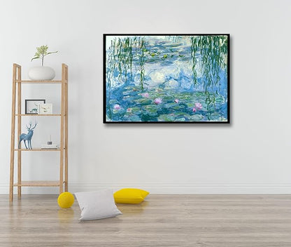 Large Water Lilies by Claude Monet Canvas Wall Art Famous Painting - Classic Canvas Art Wall Decor Picture Print with Black Framed for Home Office Wall Decor-24" x36"