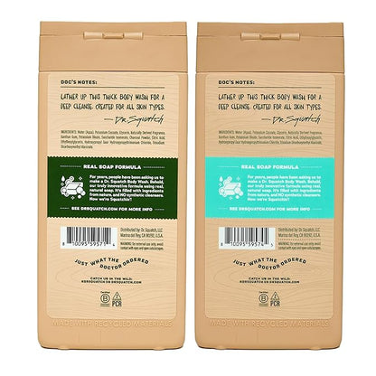 Dr. Squatch NEW Body Wash for Men with Nourishing, Natural Ingredients | No Paraben, Phthalate, Sulfate | All Day Moisture | Long Lasting Scent | Pine Tar & Coconut Castaway (14 oz, 2-Pack)