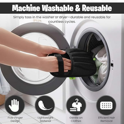 Pet Hair Removal Glove With Secure Velcro Strap. Larger, Thicker Five-Finger Electrostatic Hand Mitt, Lint Remover, Couch, Carpet, Car Seat - Includes 2-Pack Laundry Hair Remover Balls. Cats, Dogs