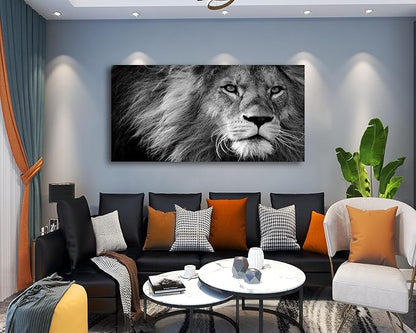 Baisuart Modern Giclee Canvas Prints Stretched Artwork Black and White Lion Pictures to Photo Paintings on Canvas Wall Art for Home Office Decorations Wall Décor XXLarge 30x60inch