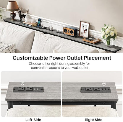 Kitstorack 2-Pack Dark Gray Long Sofa Table Behind Couch, Adjustable Height (25"-33") & 2 Power Outlets, Narrow Console Table, 5.9" D x 79" L, Thin, Split Design for Separate Use