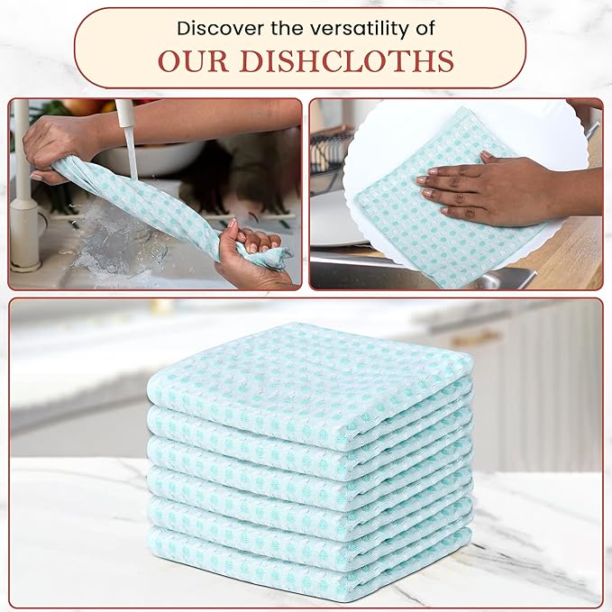 Vintage Vista 100% Cotton Dish Cloths (Pack of 6) - Dish Rags for Washing Dishes - Reusable & Highly Absorbent Kitchen Towels - Kitchen Rags for Christmas - (12" x 12" - Lemon Green Honeycomb)