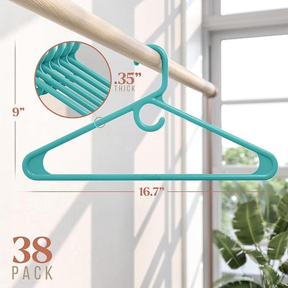 NEATERIZE Ultra Heavy Duty Plastic Clothes Hangers - Aqua - Durable Coat, Suit and Clothes Hanger. Perchas De Ropa (38 Pack - Aqua)