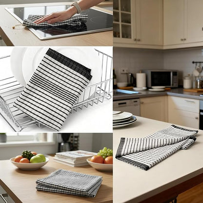 6 Pack Cotton Kitchen Towels – 29.5 x 19.5 Inches Grey & White Checkered Tea Towels, Absorbent Dish Cloths & Kitchen Drying Towels, Quick-Dry Hand Towels with Hanging Loop, Durable, Woven Design
