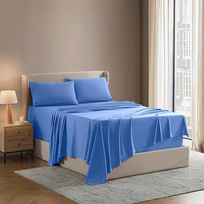 Nestl Queen Sheet Set - Luxury 1800 Ultra-Soft Microfiber Bed Sheets - Double Brushed - Deep Pockets - Easy Fit - 4 Piece Set - Bedding Sheets & Pillowcases (Queen, Calm Blue)