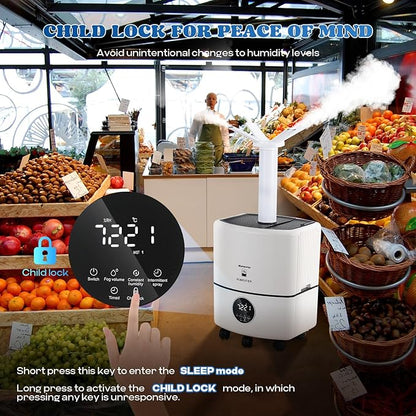 Moongiantgo 25L/6.6Gal Commercial Industrial Humidifier Whole House Humidifier 2100 sq.ft, 4000ML/H Output Cool Mist Humidifiers with 8 Atomizers&3 Mist Modes for Home Office Greenhouse Commercial Use