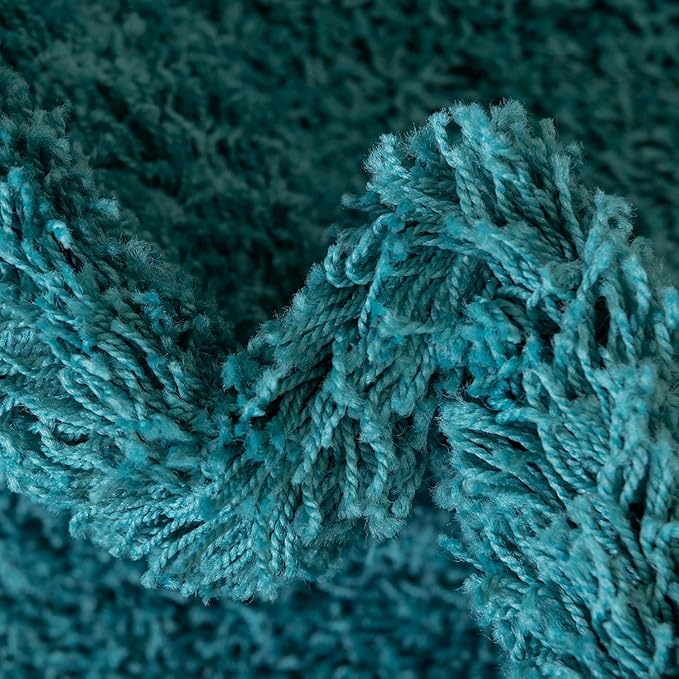 Unique Loom Solid Shag Collection Area Rug (7' 1" Round, Deep Aqua Blue)